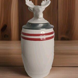 Threshold Stoneware Beer Stein  Moose-Stag Head w/ Pewter Lid 9”  Steins New